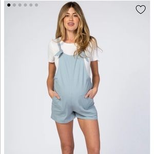 Pink Blush Light Blue Tie Knot Short Overalls - Sm